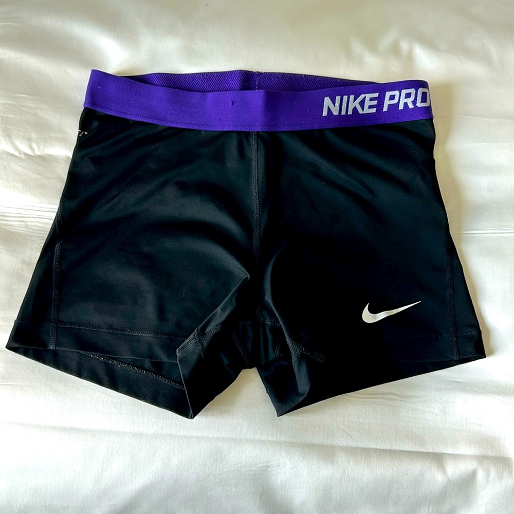 Nike pro ladies bike shorts. Black/purple. Size large
